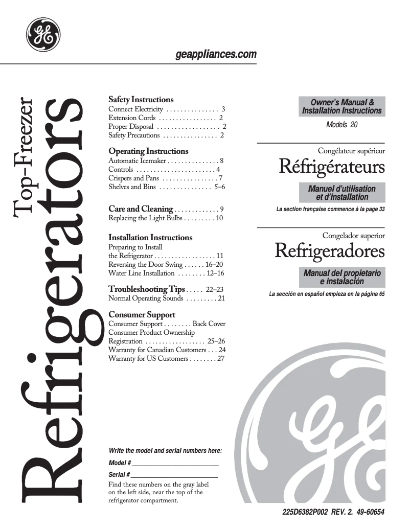 Page n°1 - Guide d'installation GE GTH20JBBBB