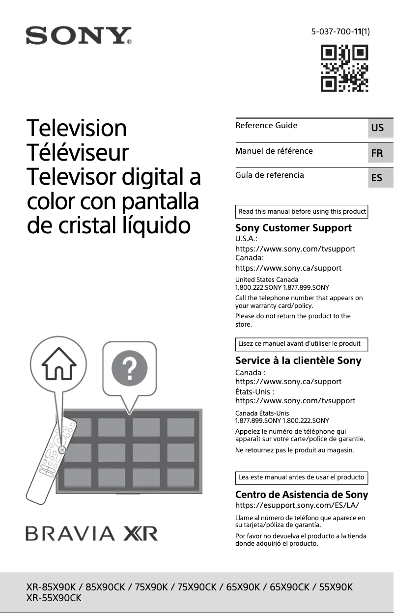 Page n°1 - Manuel utilisateur Sony XR-85X90K