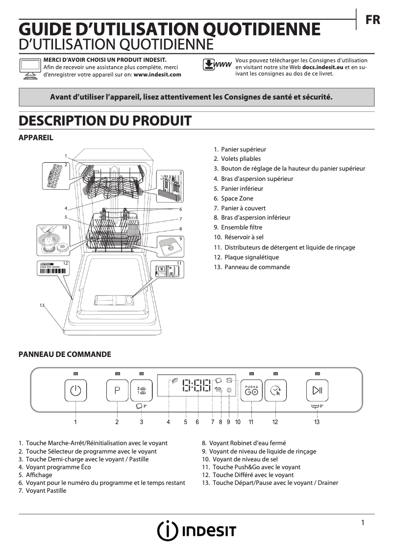 Page 1 de la notice Mode d'emploi Indesit DSFC 3T117 S