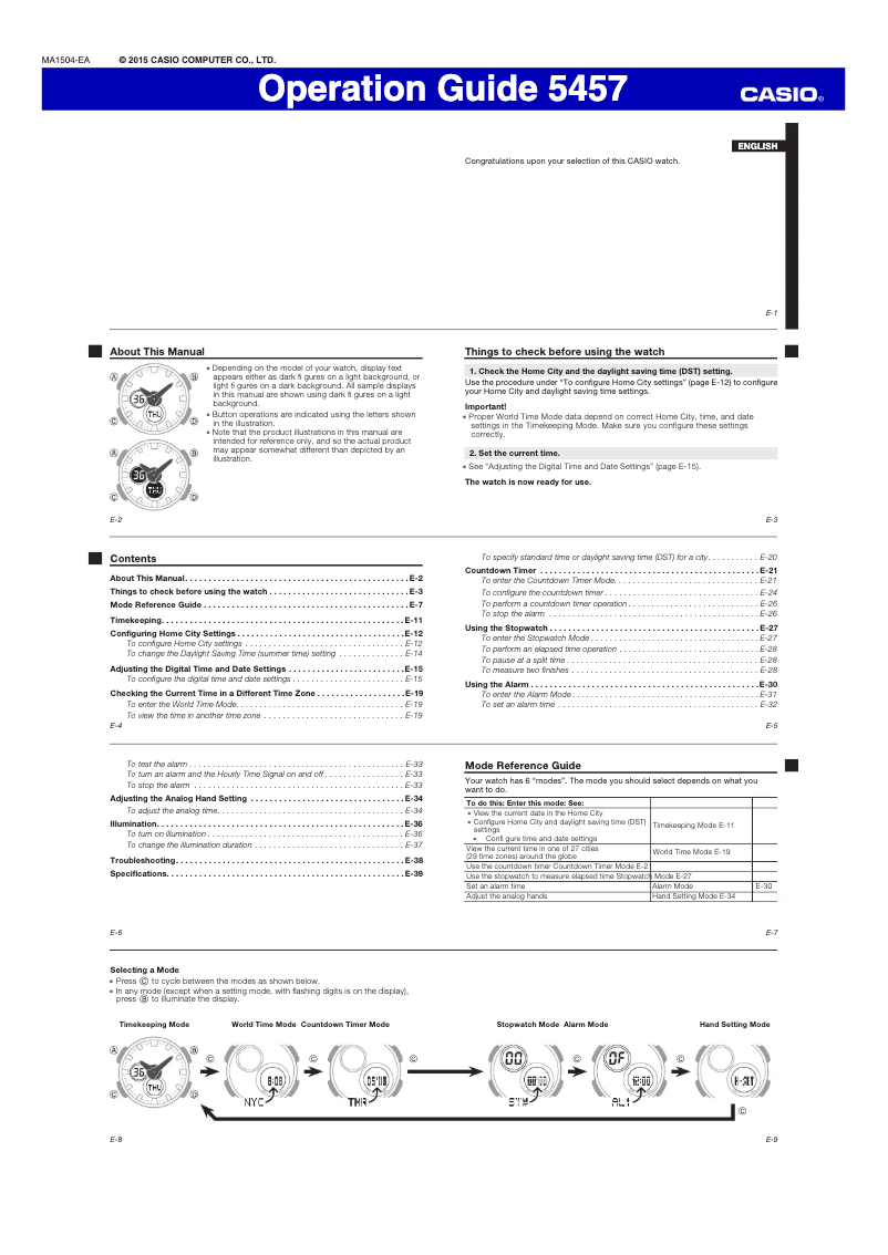 Page n°1 - Manuel utilisateur Casio 5457