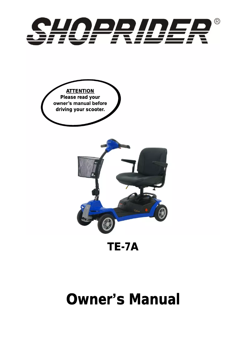 Page 1 de la notice Manuel utilisateur Shoprider TE-7A