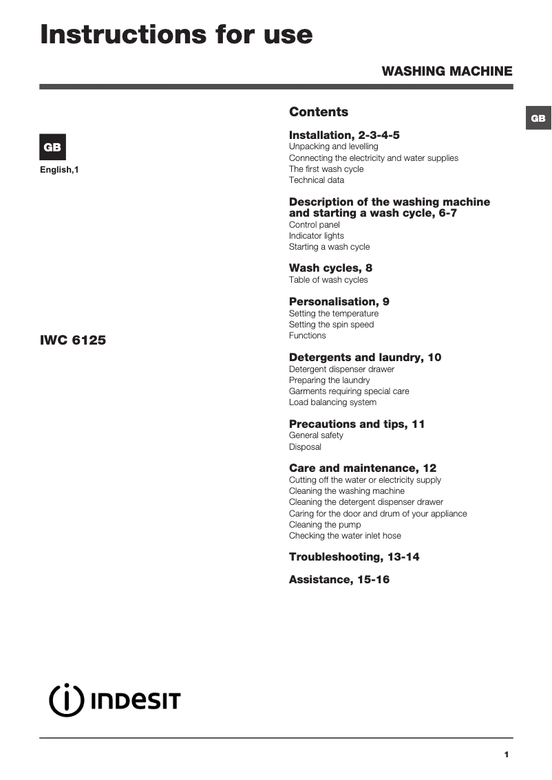 Image de la première page du manuel de l'appareil IWC 6125 (UK)