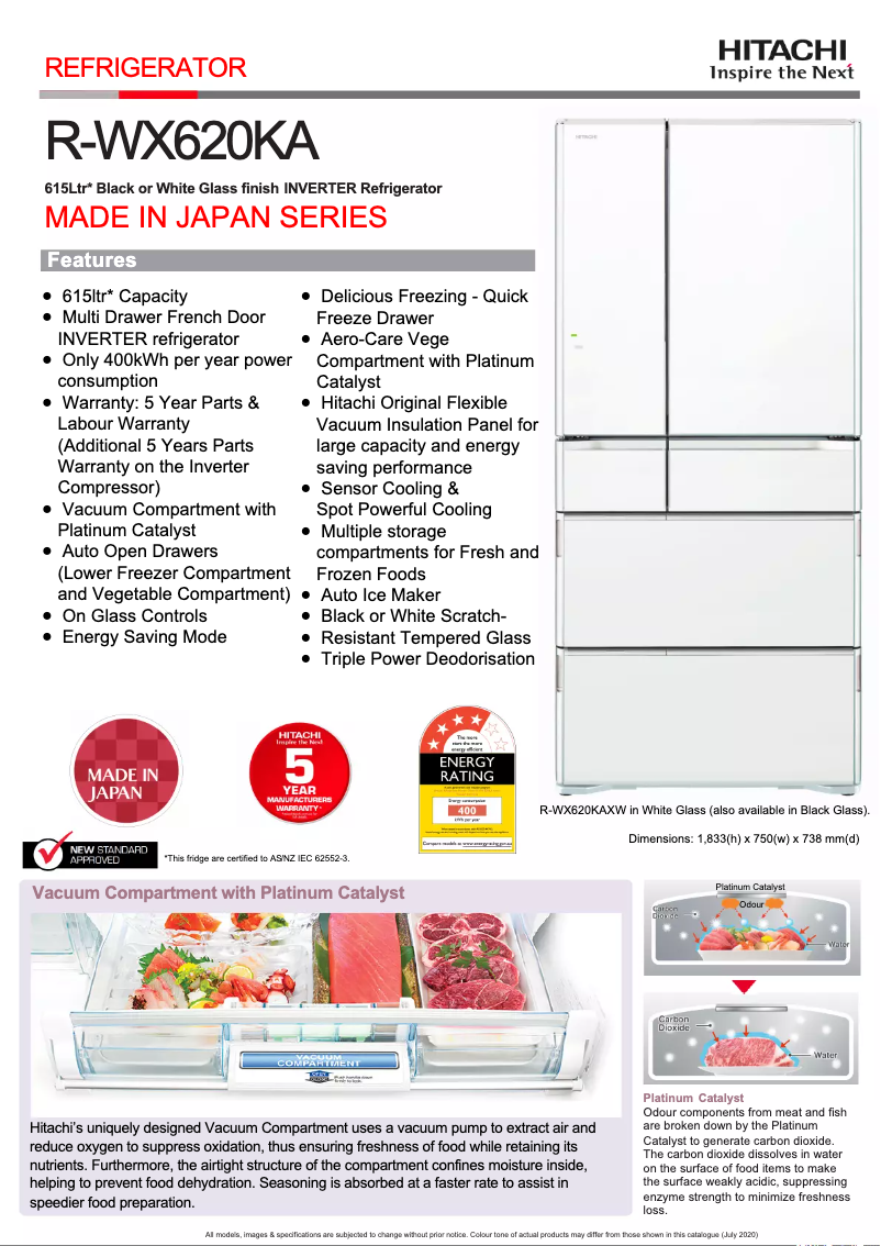 Page 1 de la notice Manuel utilisateur Hitachi R-WX620KAXK