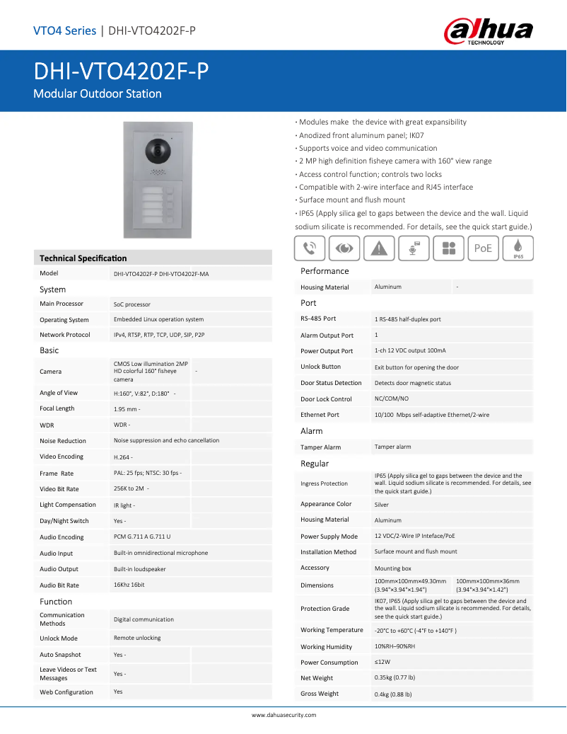 Image de la première page du manuel de l'appareil VTO4202F-MB1