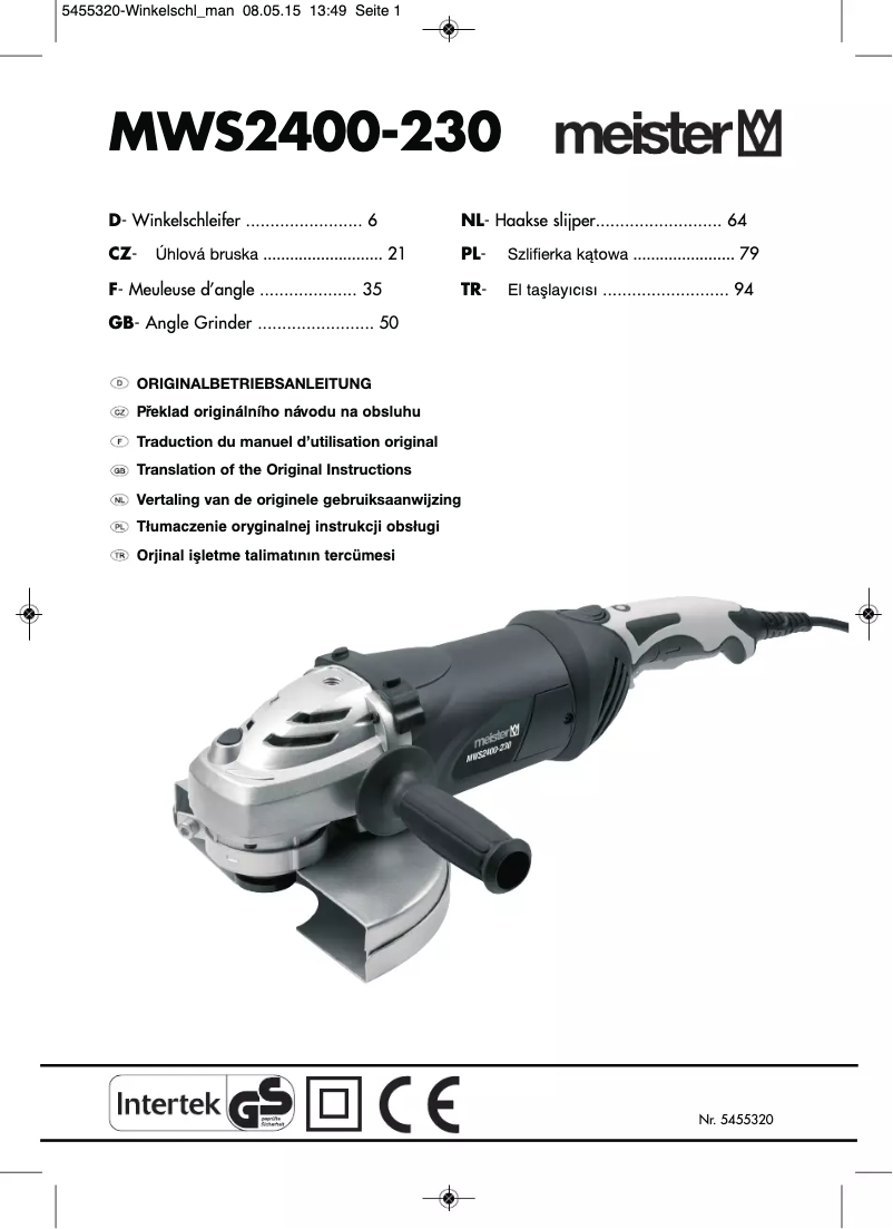 Page n°1 - Manuel utilisateur Meister Craft MWS2400-230