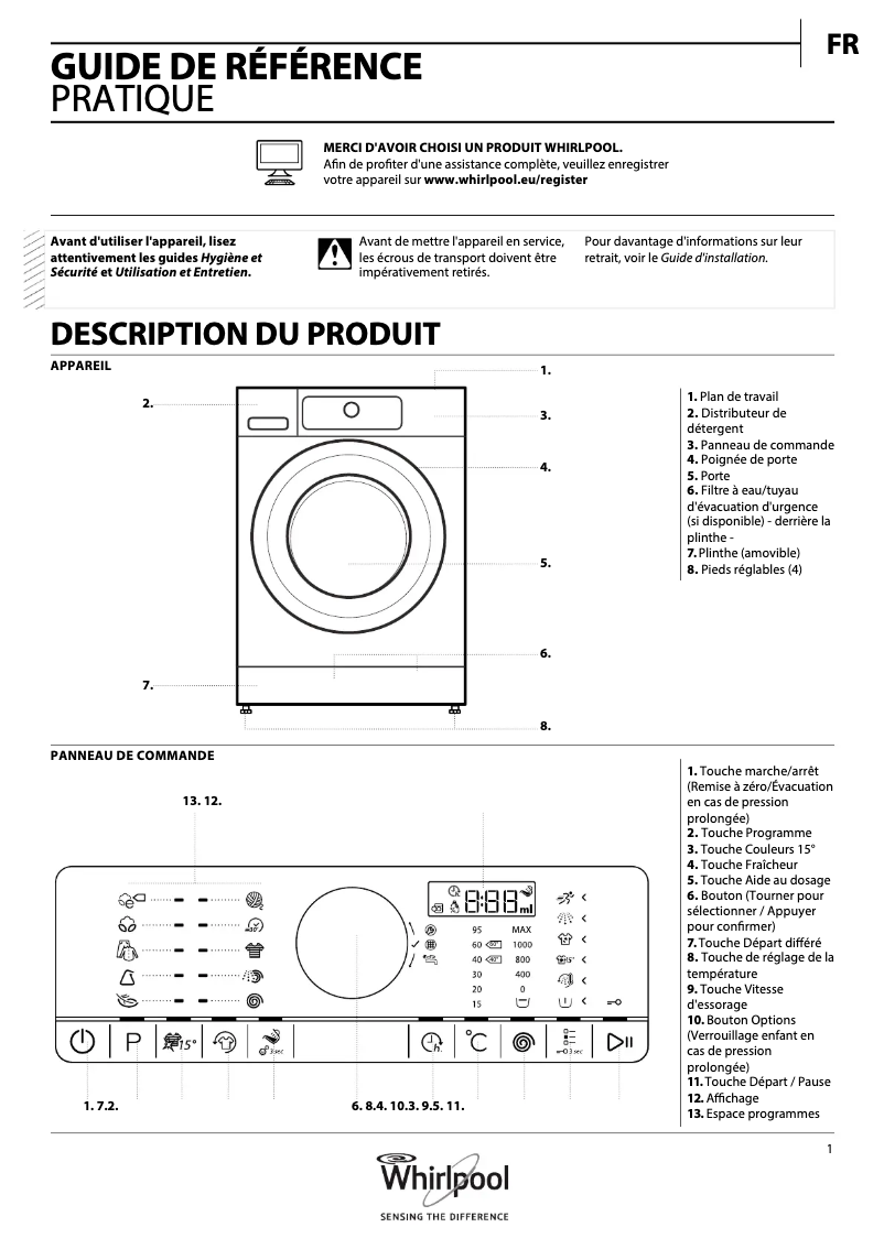 Página 1 del manual Manual de usuario Whirlpool FSCR 80413