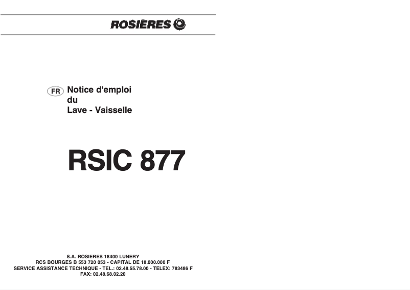 Page 1 de la notice Manuel utilisateur Rosieres LS RSIC877PN