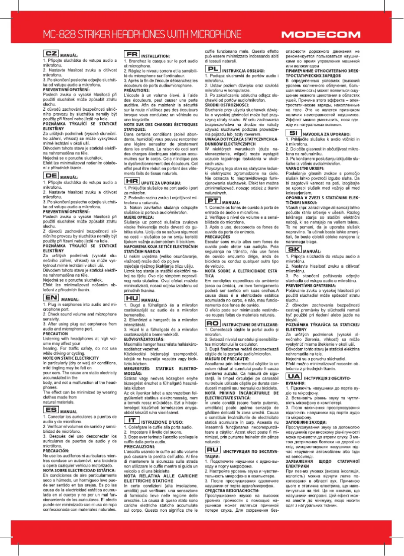 First page image of the manual for MC-828 Striker