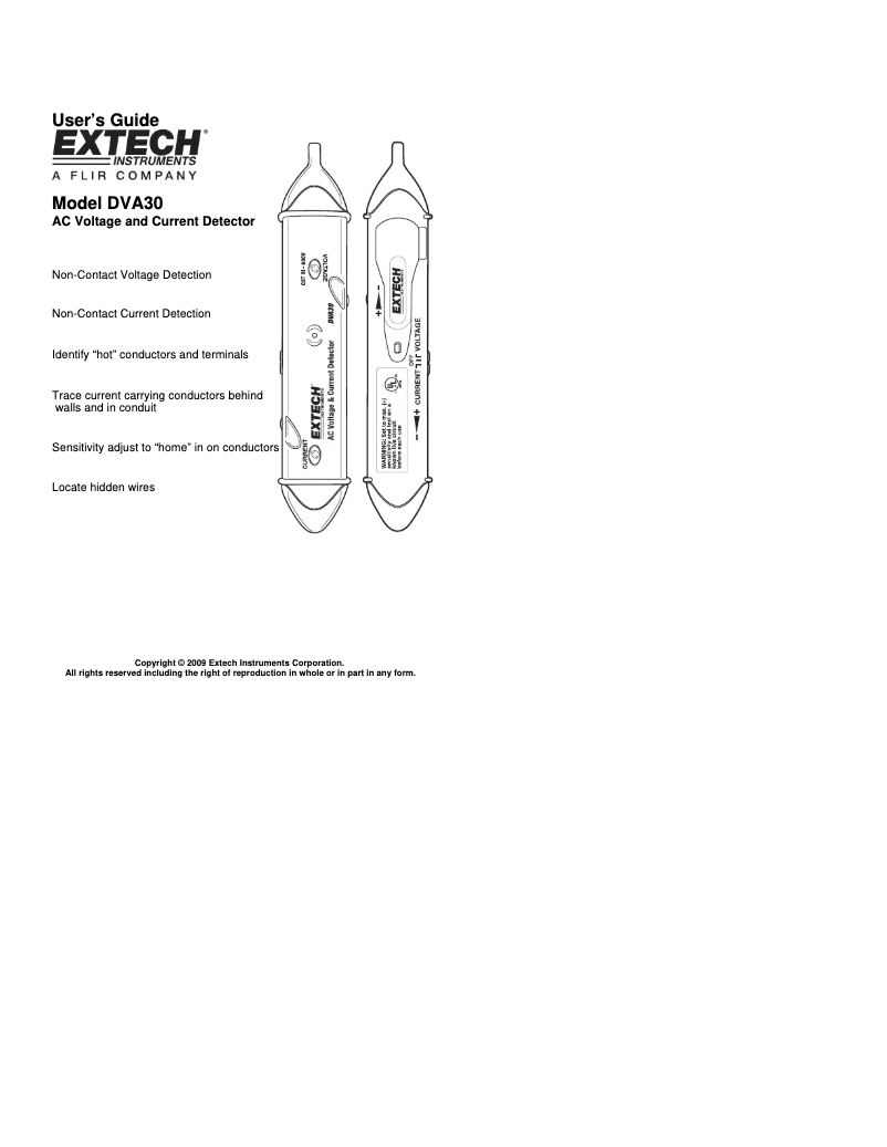 Page 1 de la notice Manuel utilisateur Extech DVA30