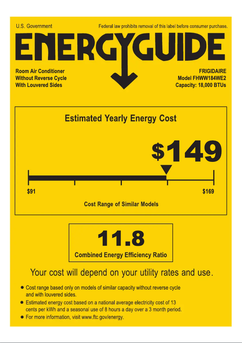 Page n°1 - Label énergétique Frigidaire FHWW184WE2