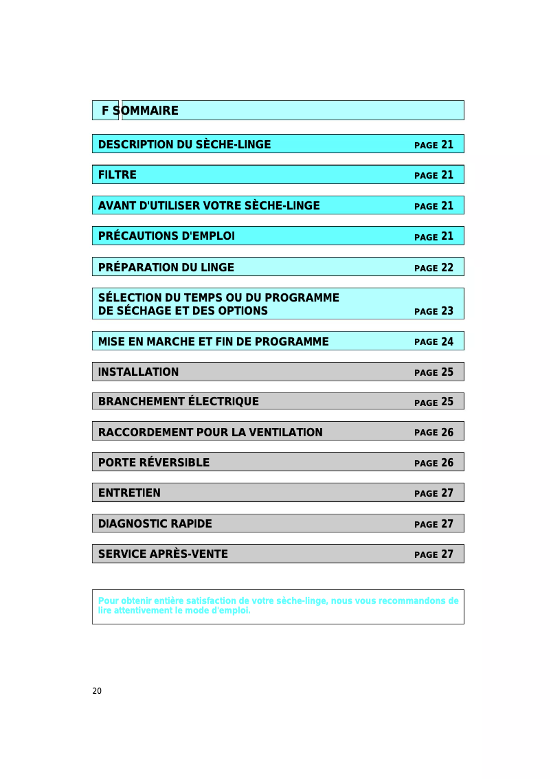 Page n°1 - Manuel utilisateur Ignis AWL 250