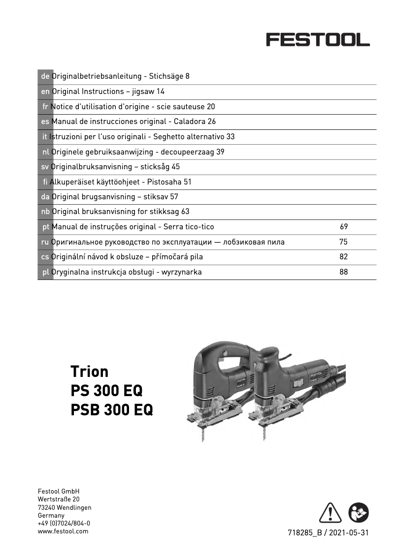 Page 1 de la notice Manuel utilisateur Festool TRION PS 300