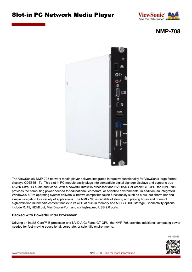 Page 1 de la notice Manuel utilisateur Viewsonic NMP-708