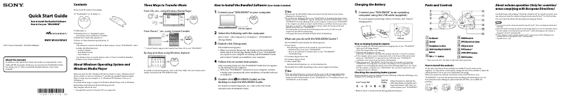 Page 1 de la notice Guide d'installation Sony Walkman NWZ-W262