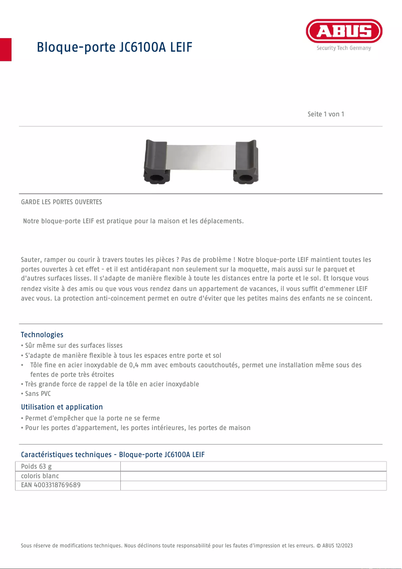 Image de la première page du manuel de l'appareil LEIF JC6100A