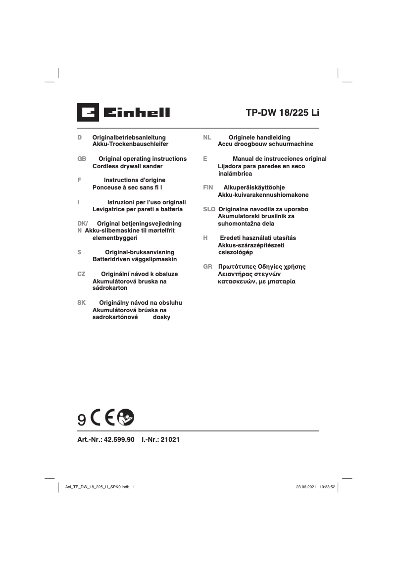 Page 1 de la notice Manuel utilisateur Einhell TE-DW 18/225 Li