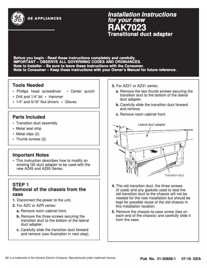 Page n°1 - Manuel utilisateur GE RAK7023