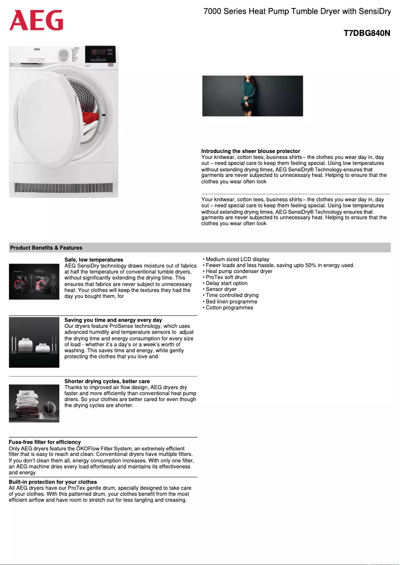 Page n°1 - Fiche technique AEG T7DBG840N