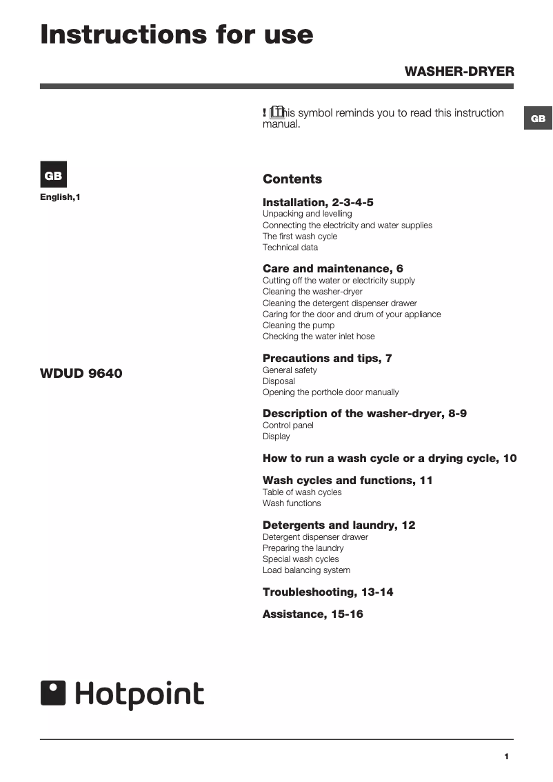 Image de la première page du manuel de l'appareil WDUD 9640