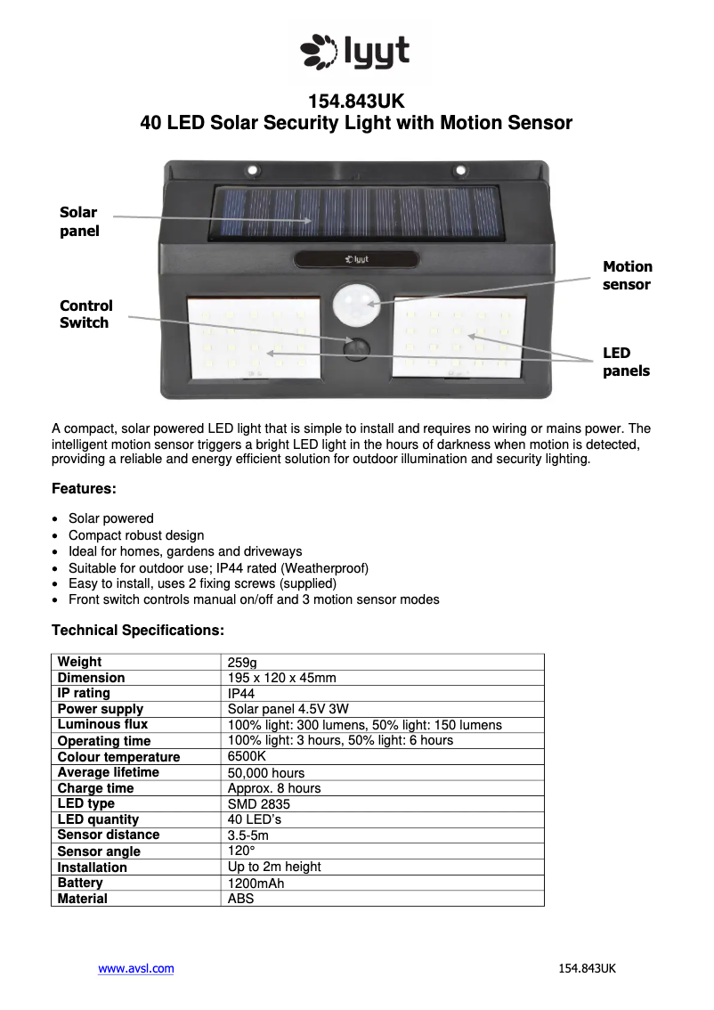 Page n°1 - Manuel utilisateur LYYT 40LED-SSL