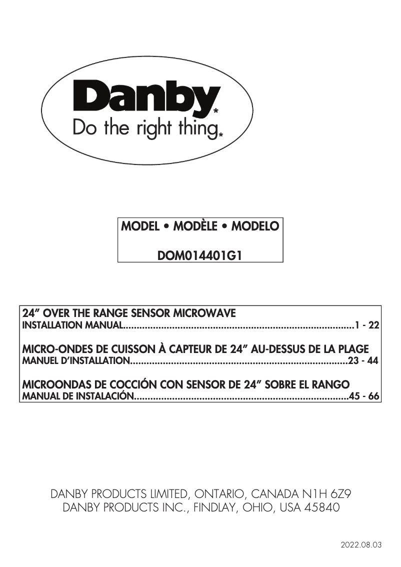 Page 1 de la notice Manuel utilisateur Danby DOM014401G1