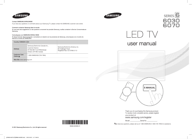 Page 1 de la notice Manuel utilisateur Samsung UN55EH6070F