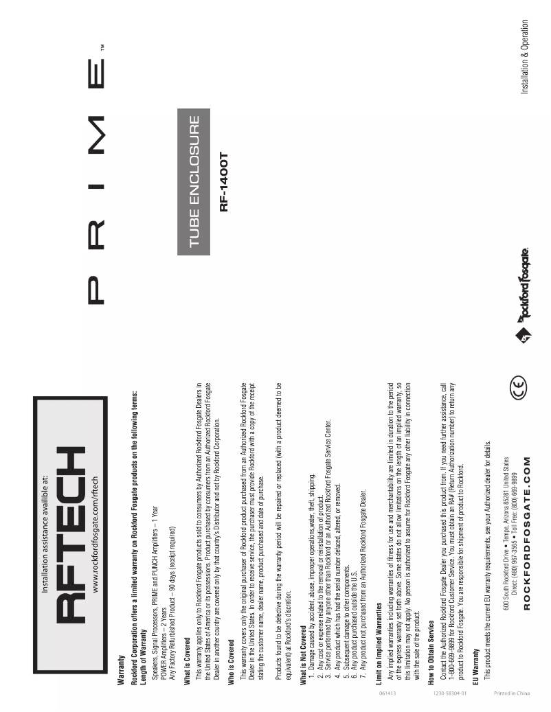 Page n°1 - Manuel utilisateur Rockford Fosgate Prime RF-1400T