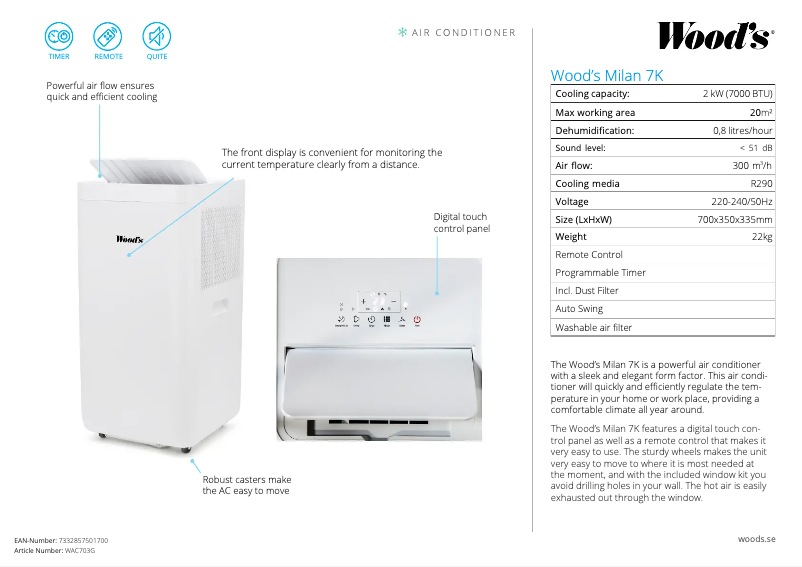 Page 1 de la notice Fiche technique Wood's AC Milan 7K