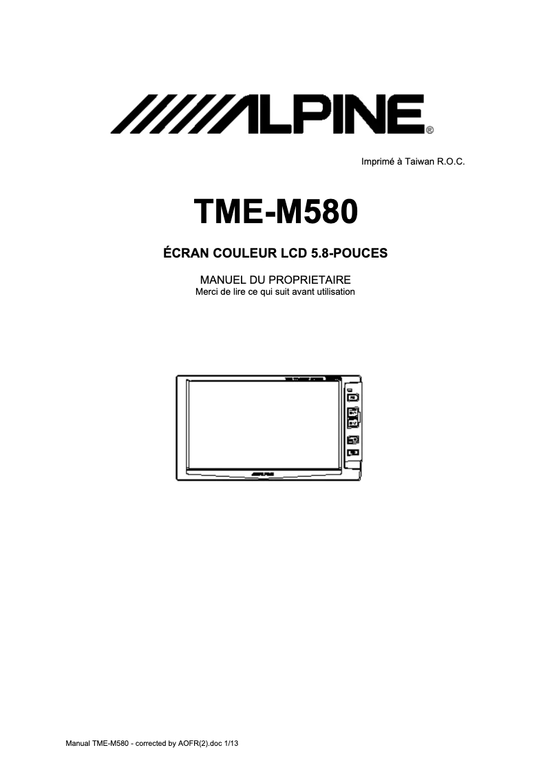Página 1 del manual Manual de usuario Alpine TME-M580