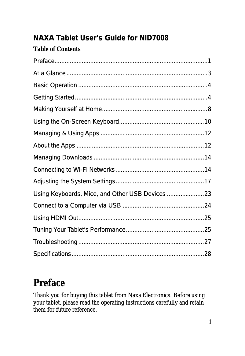 Page 1 de la notice Manuel utilisateur Naxa NID-7008