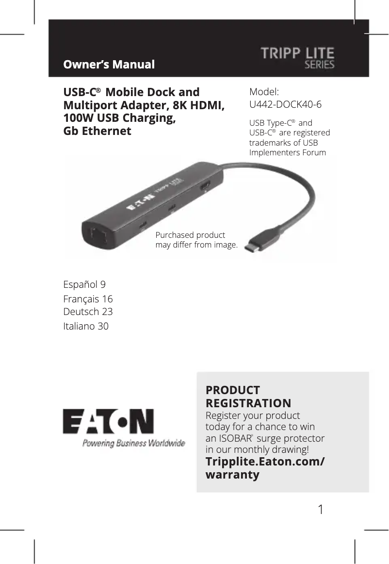 Page n°1 - Manuel utilisateur Tripp Lite U442-DOCK40-6