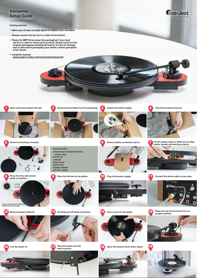 Page n°1 - Guide d'installation Pro-Ject Elemental