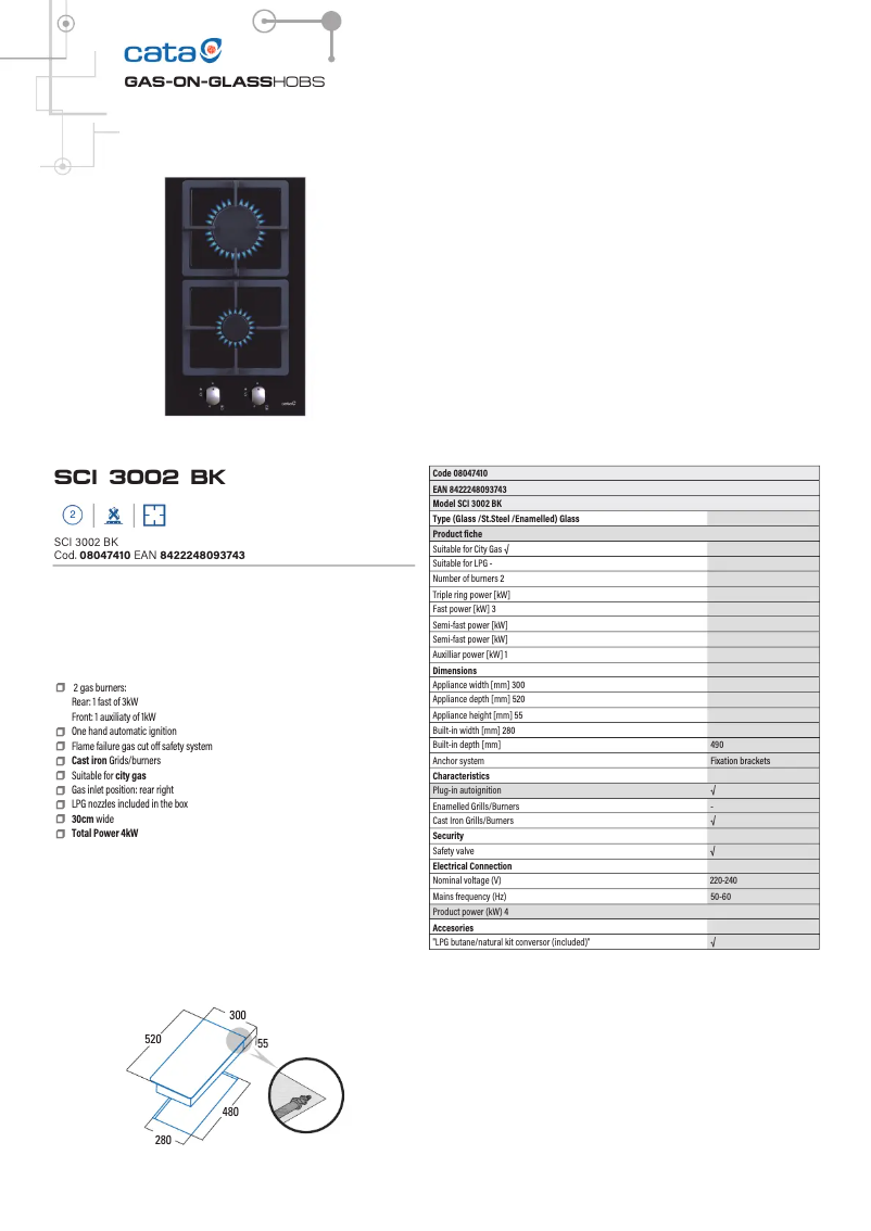 Page 1 de la notice Fiche technique CATA SCI 3002 BK