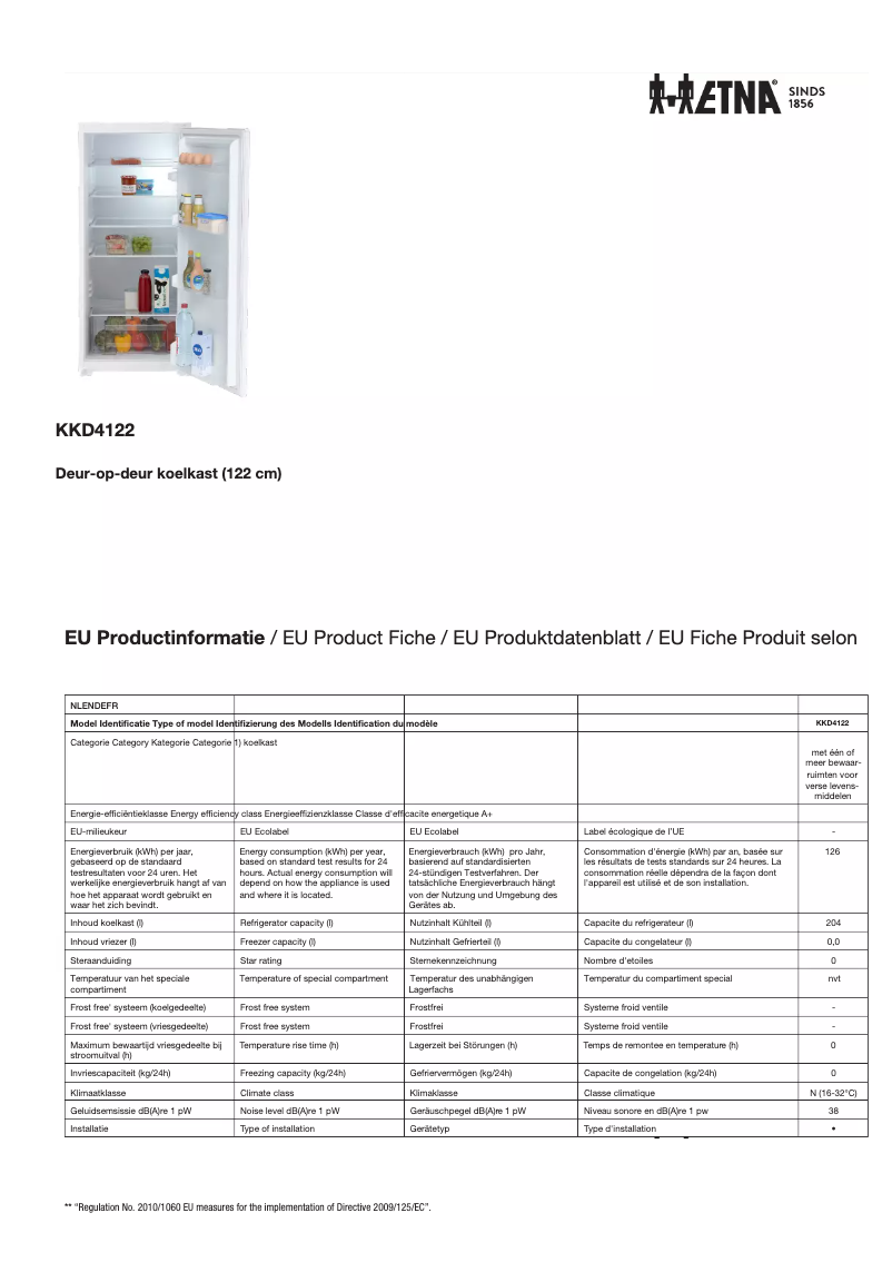 Page 1 de la notice Fiche technique Etna KKD4122