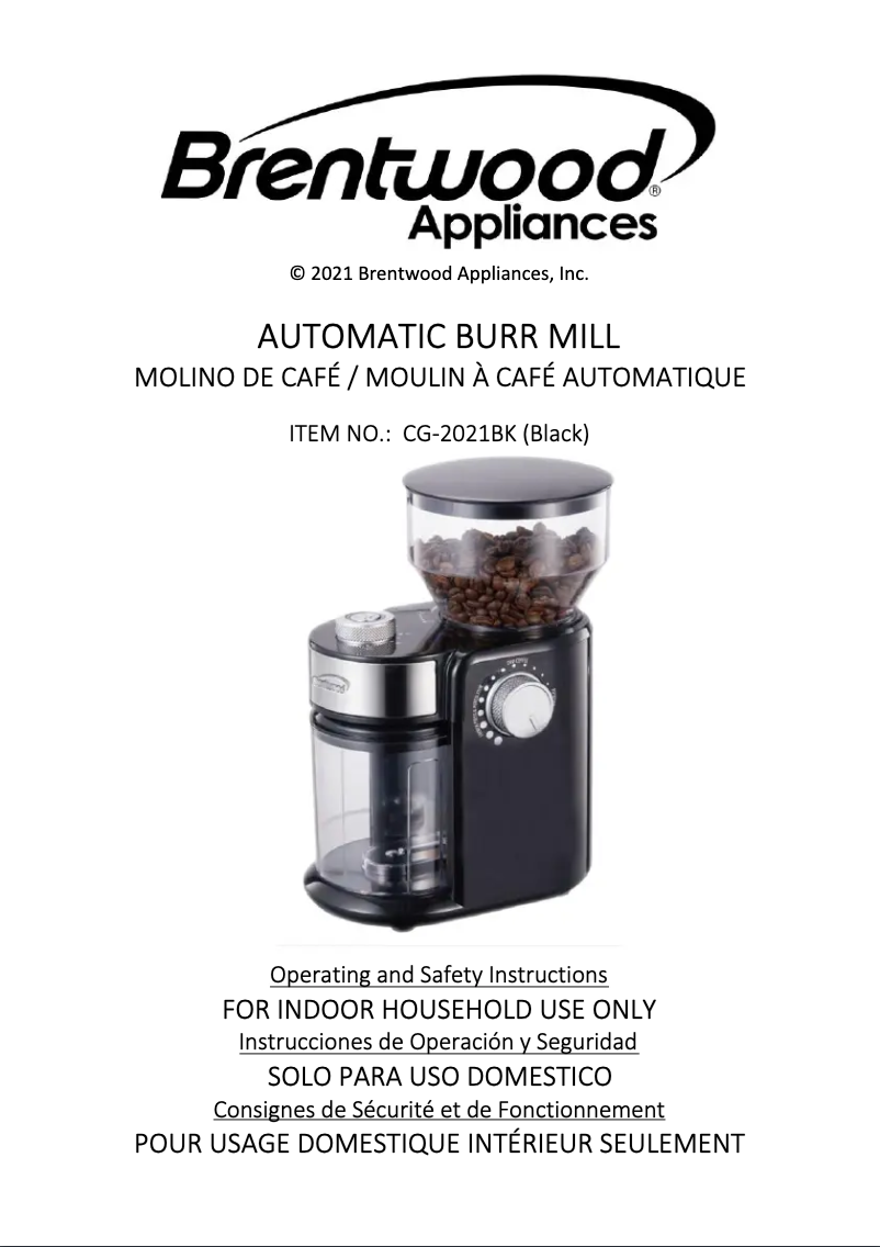 Page 1 de la notice Manuel utilisateur Brentwood CG-2021BK