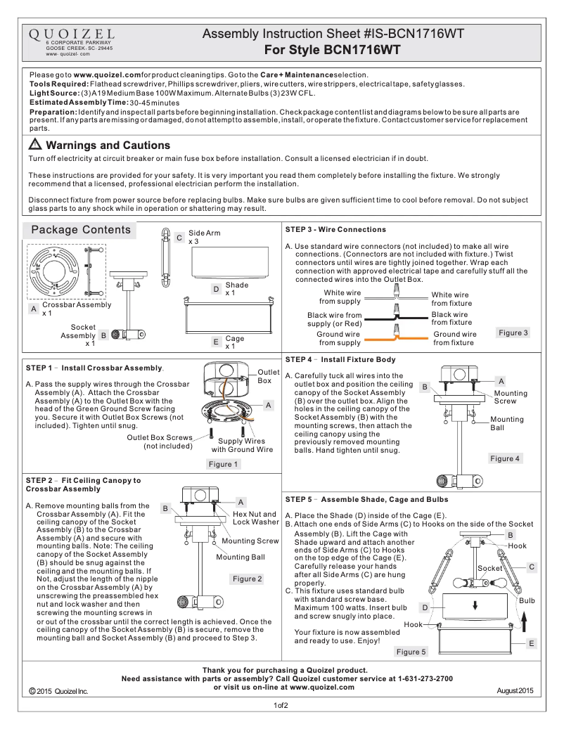 Page 1 de la notice Manuel utilisateur Quoizel Buchanan BCN1716WT