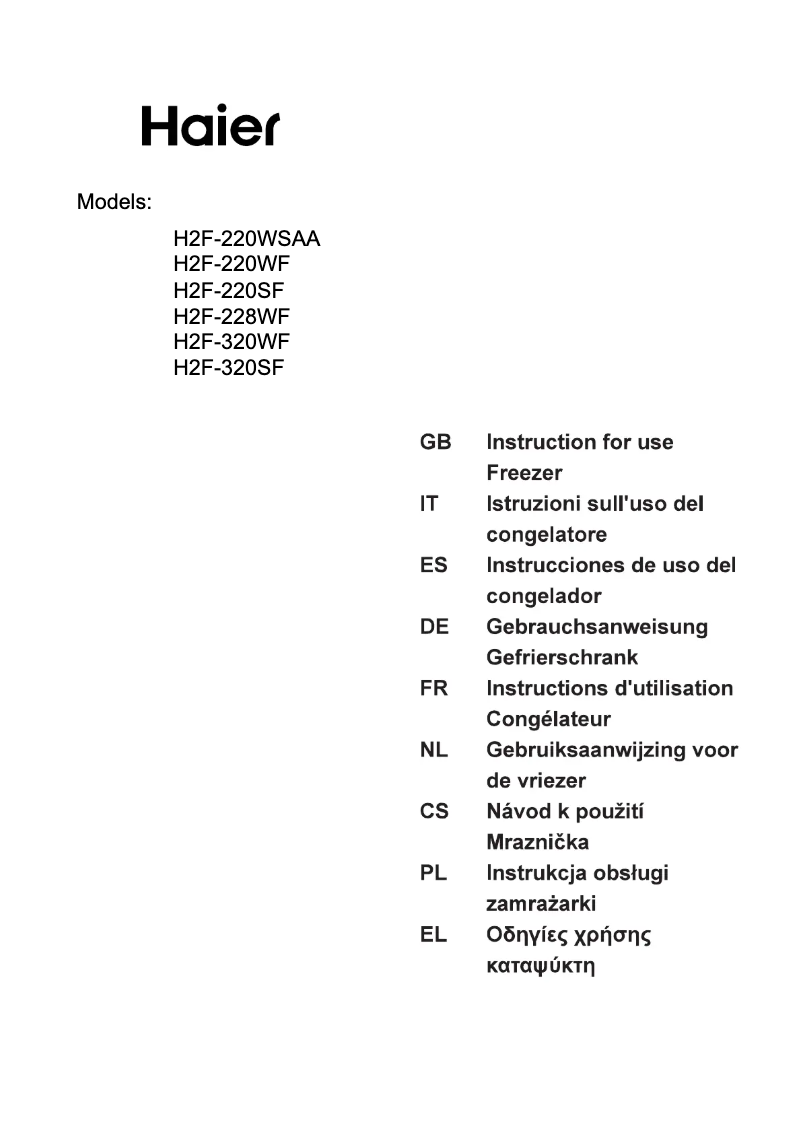 Page 1 de la notice Manuel utilisateur Haier H2F-228WF
