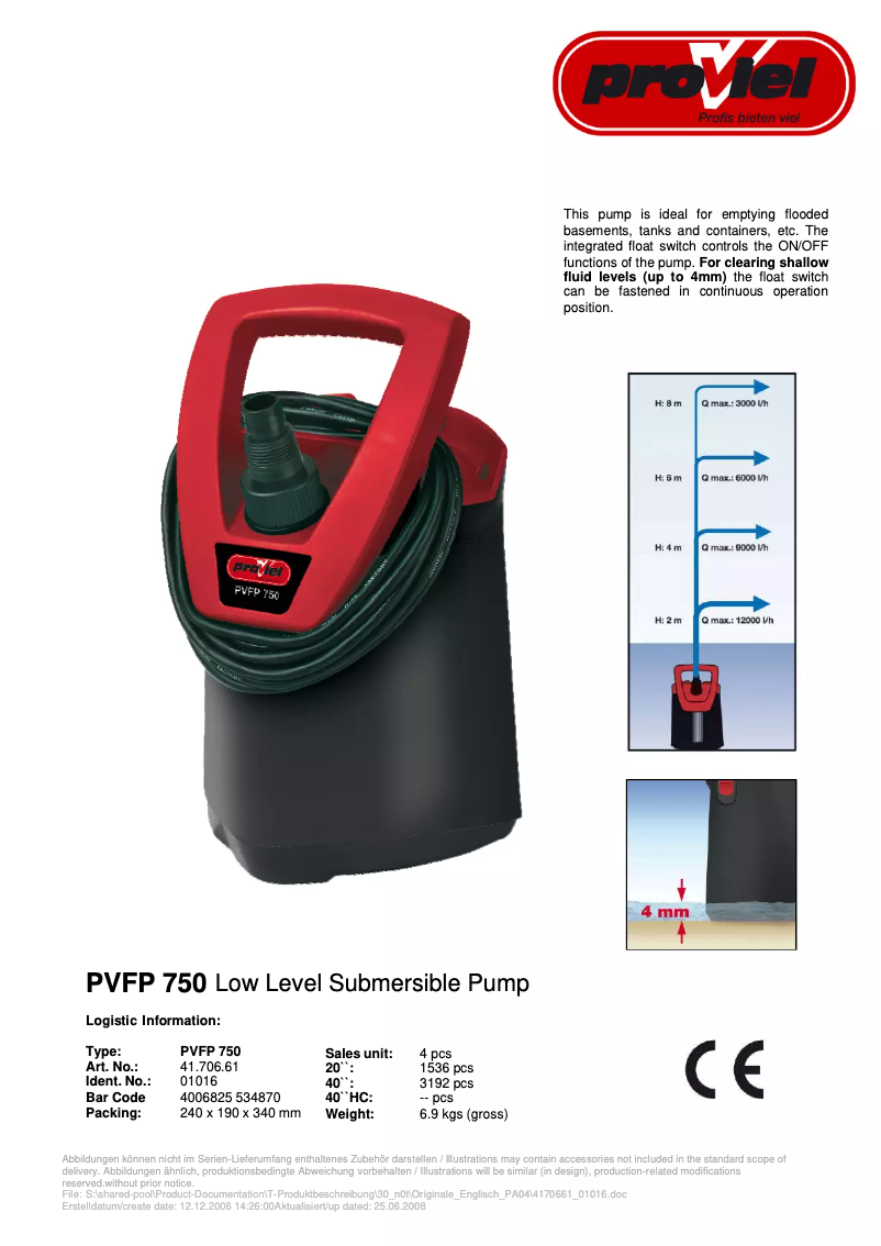 Page n°1 - Manuel utilisateur Proviel PVFP 750