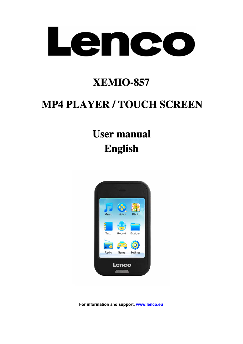 Page 1 de la notice Manuel utilisateur Lenco Xemio 857
