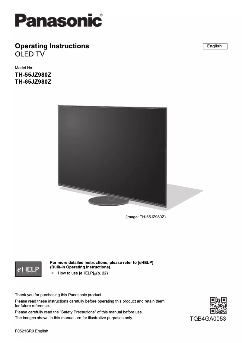 Imagen de la primera página del manual del dispositivo TH-65JZ980Z