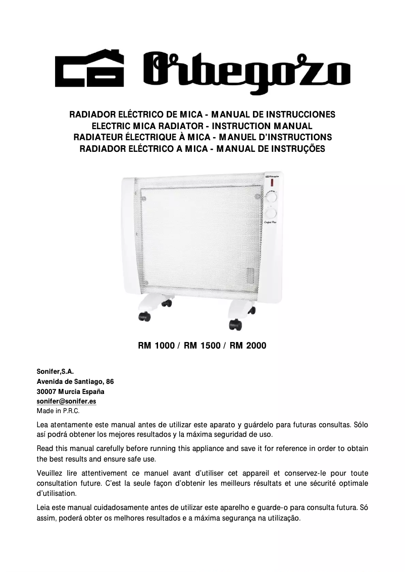 Image de la première page du manuel de l'appareil RM 1000