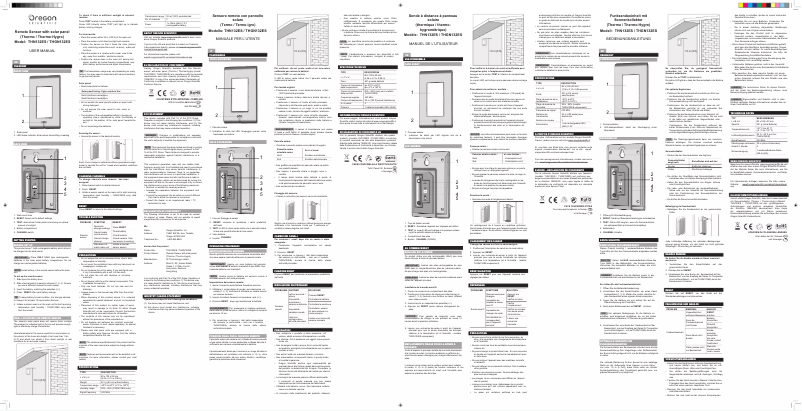 Page n°1 - Manuel utilisateur Oregon Scientific THN 132ES