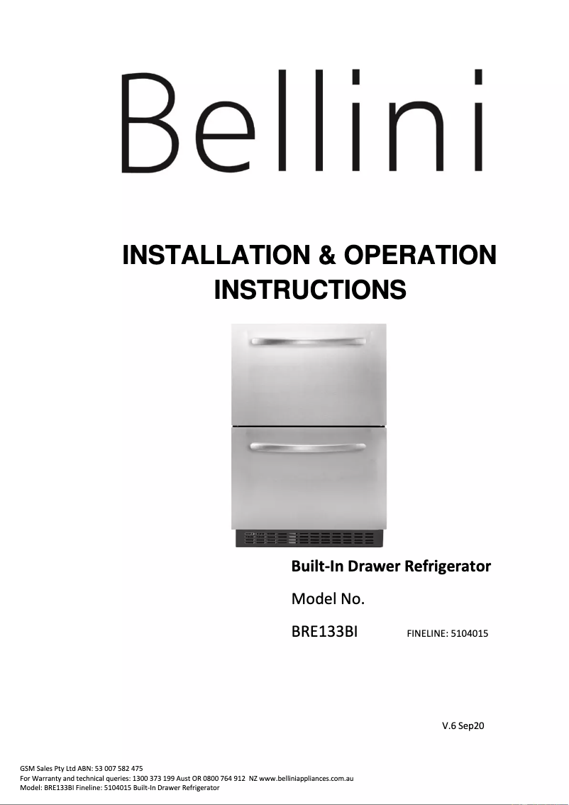 Page n°1 - Manuel utilisateur Bellini BRE133BI