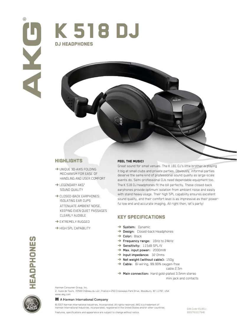 Page n°1 - Manuel utilisateur AKG K518