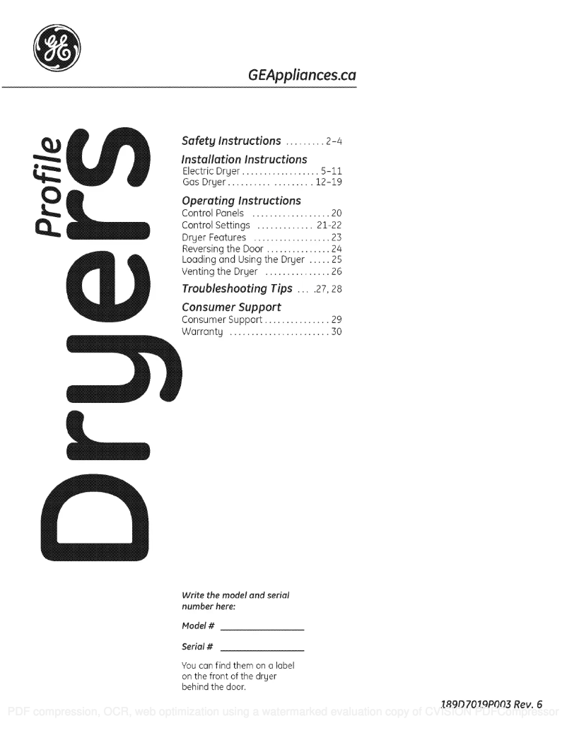 Page n°1 - Manuel utilisateur GE PTMN930EMWS