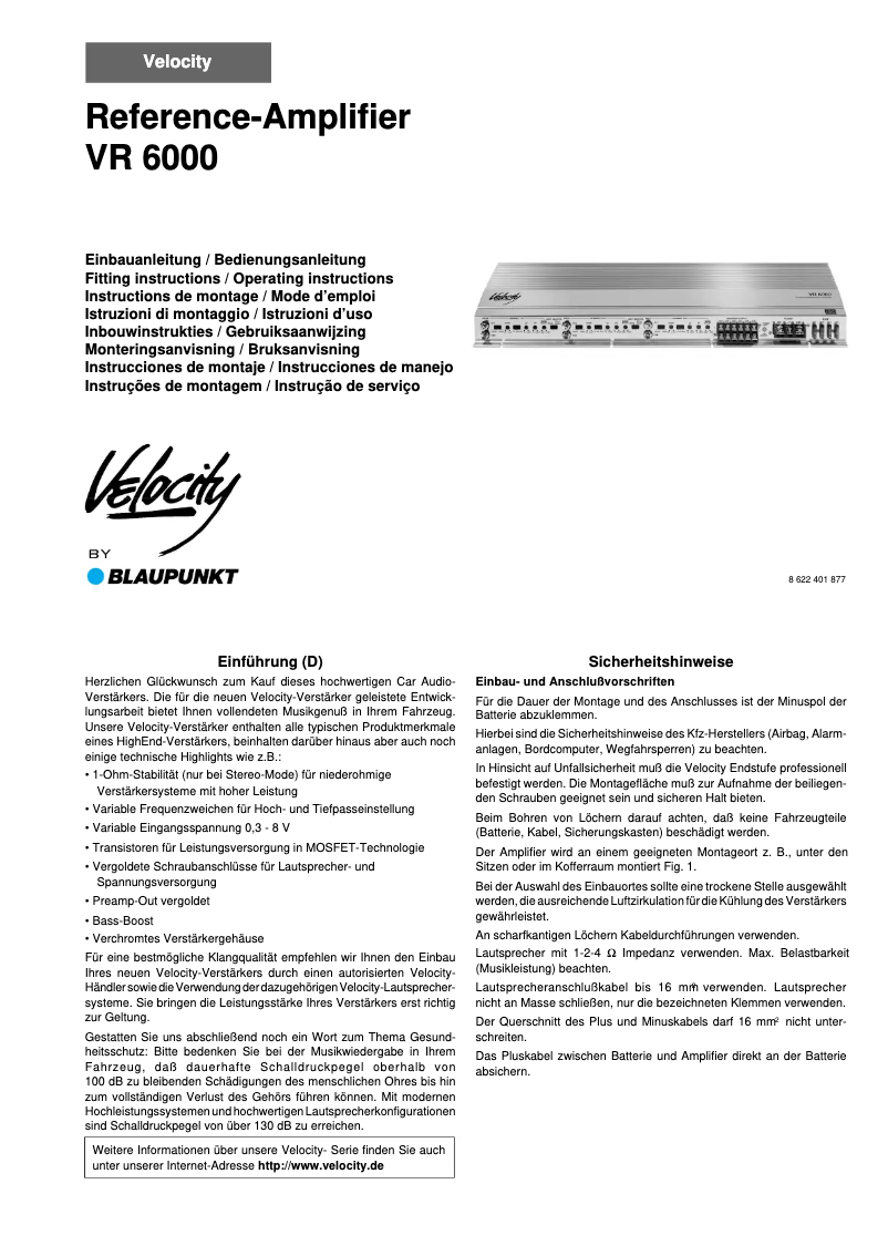 Imagen de la primera página del manual del dispositivo Velocity VR 6000