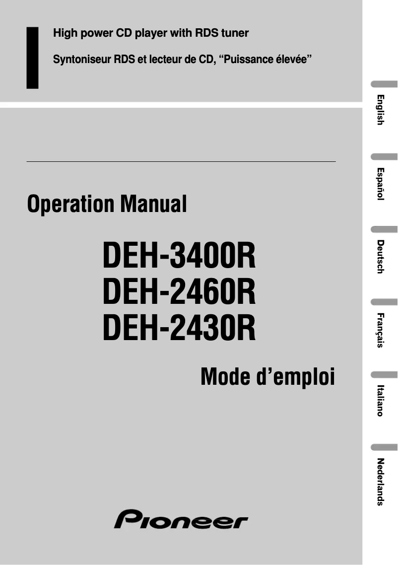 Page n°1 - Manuel utilisateur Pioneer DEH-3400R