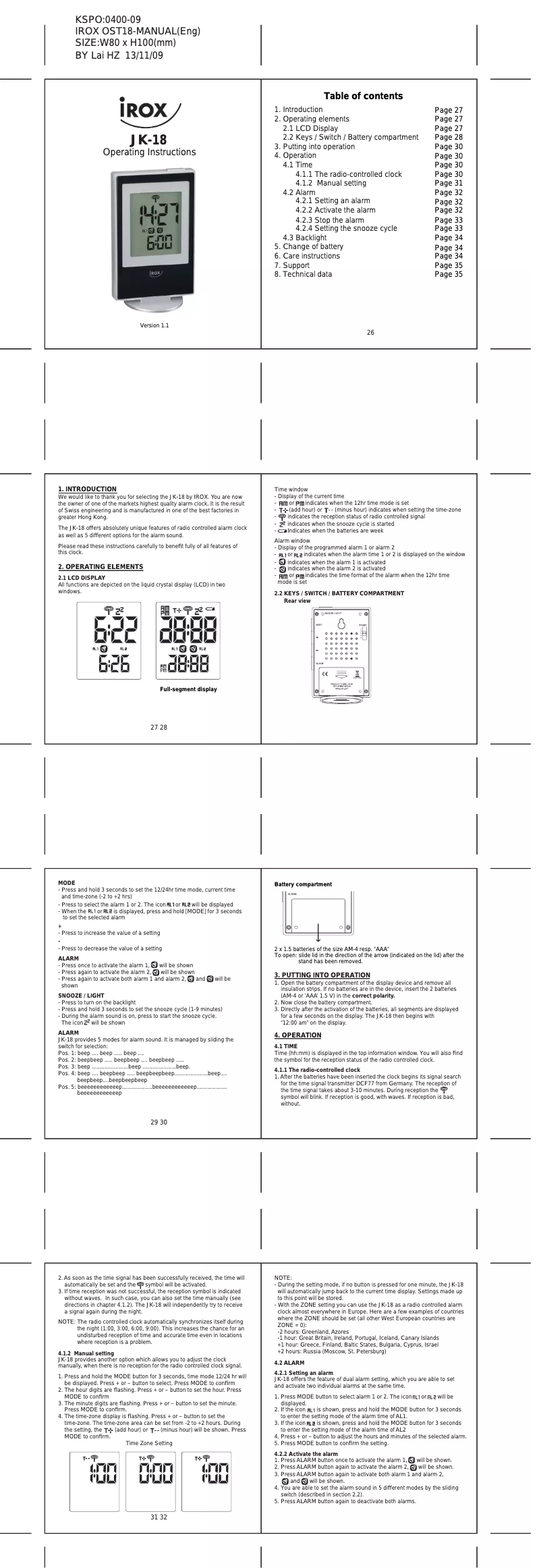 Página 1 del manual Manual de usuario Irox JK-18