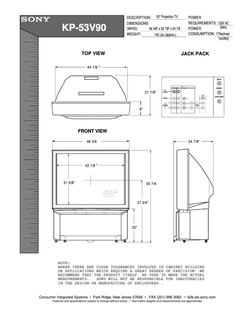 Page 1 de la notice Guide d'installation Sony KP-53V90