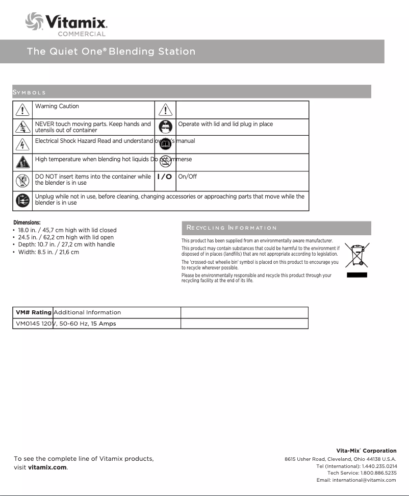 Page 1 de la notice Manuel utilisateur Vitamix The Quiet One